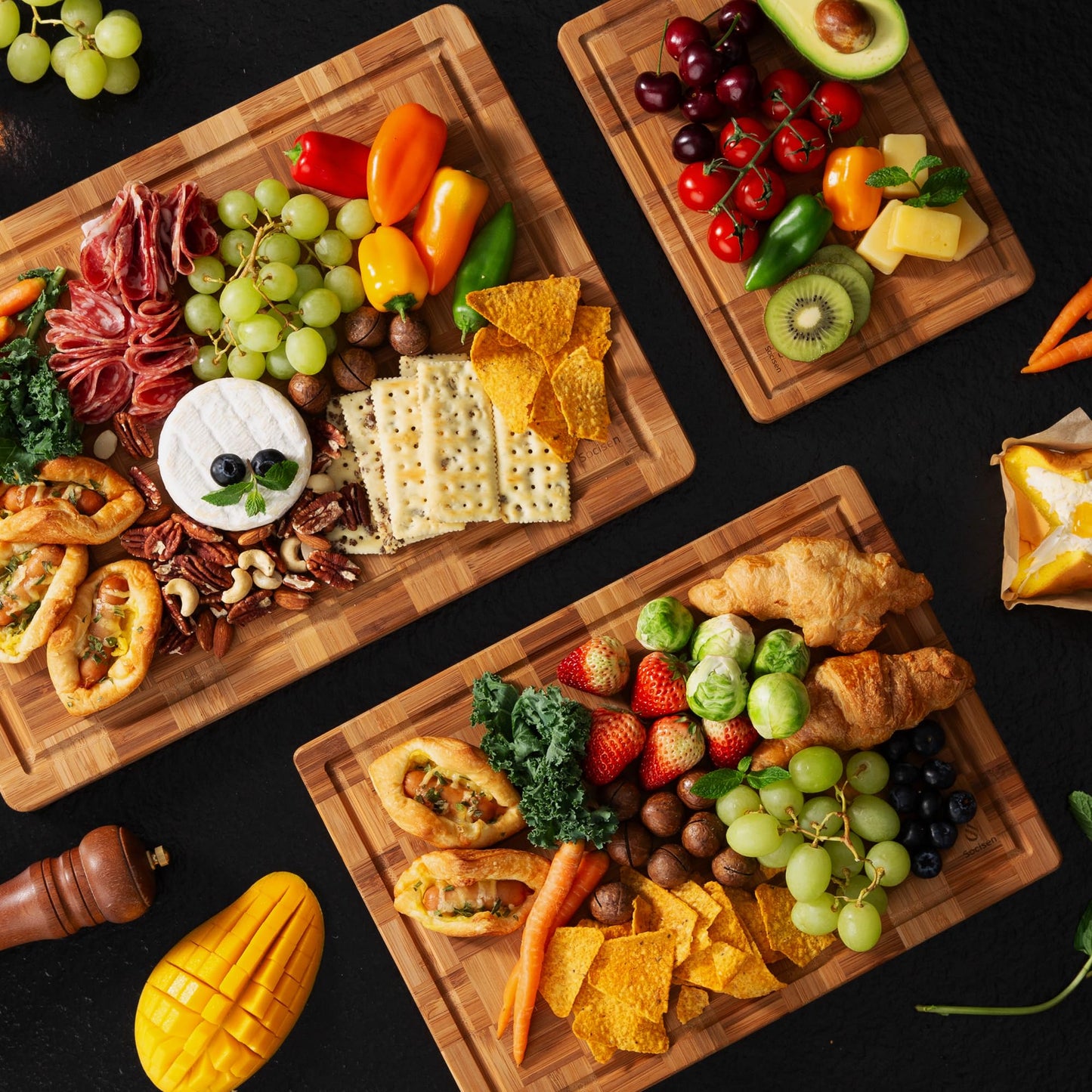 3 Pack Heavy Duty Bamboo Cutting Board Set Non Toxic