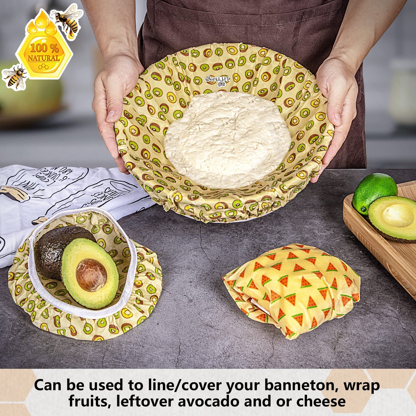 Li'l Things Beeswax Bowl Covers – Reusable Food Wrap Set of 5 | Eco-Friendly, Sustainable, Washable & Breathable Covers
