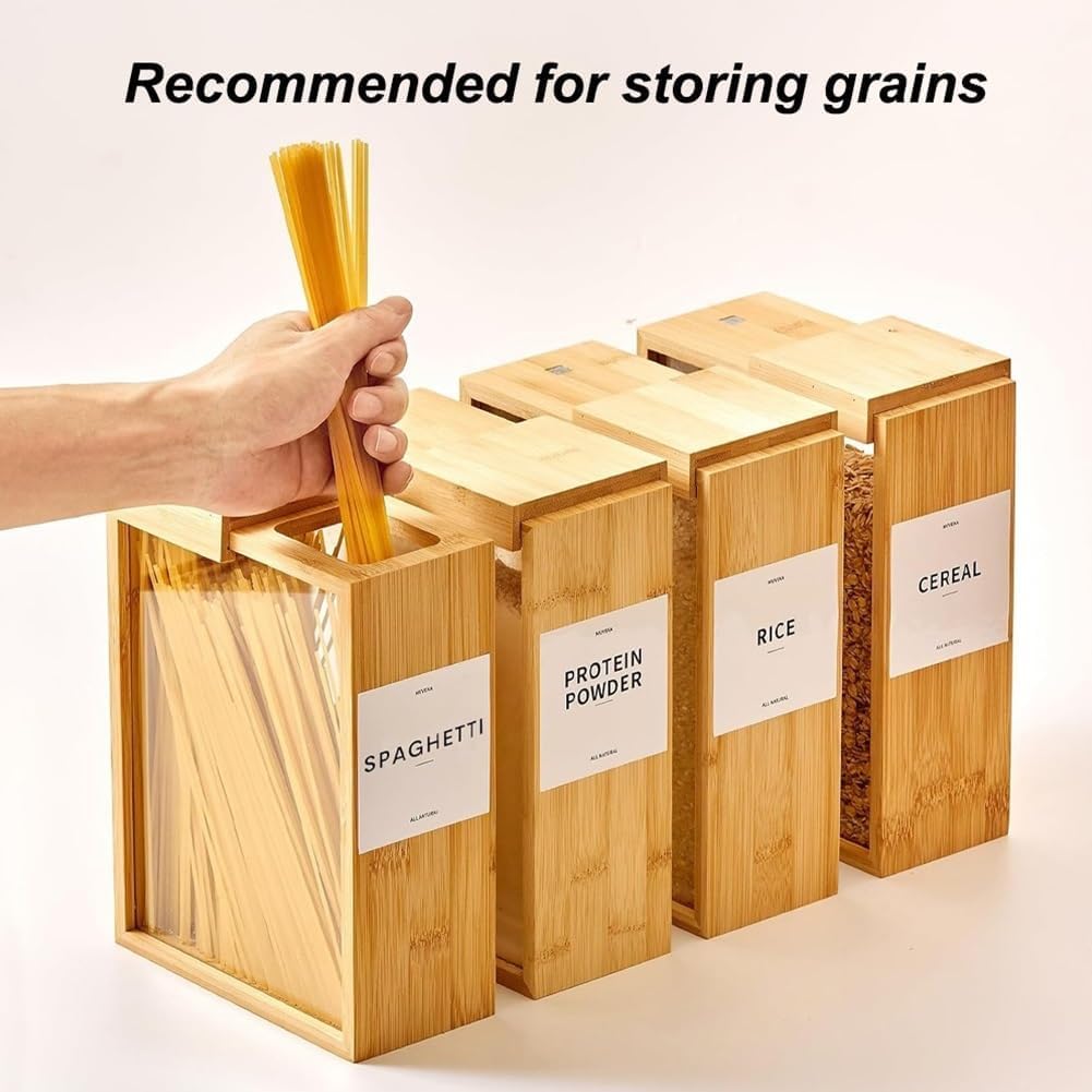 Wooden Cereal Storage Box, Clear Food Storage Box with Lid,