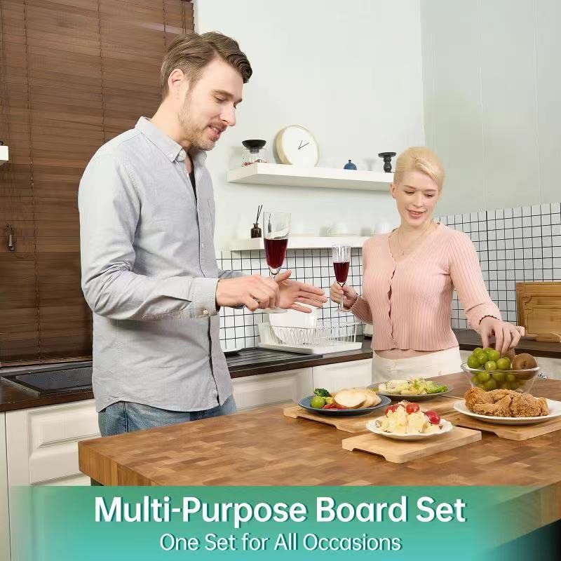 Bamboo Cutting Boards for Kitchen, Wood Cutting Board with Holder,