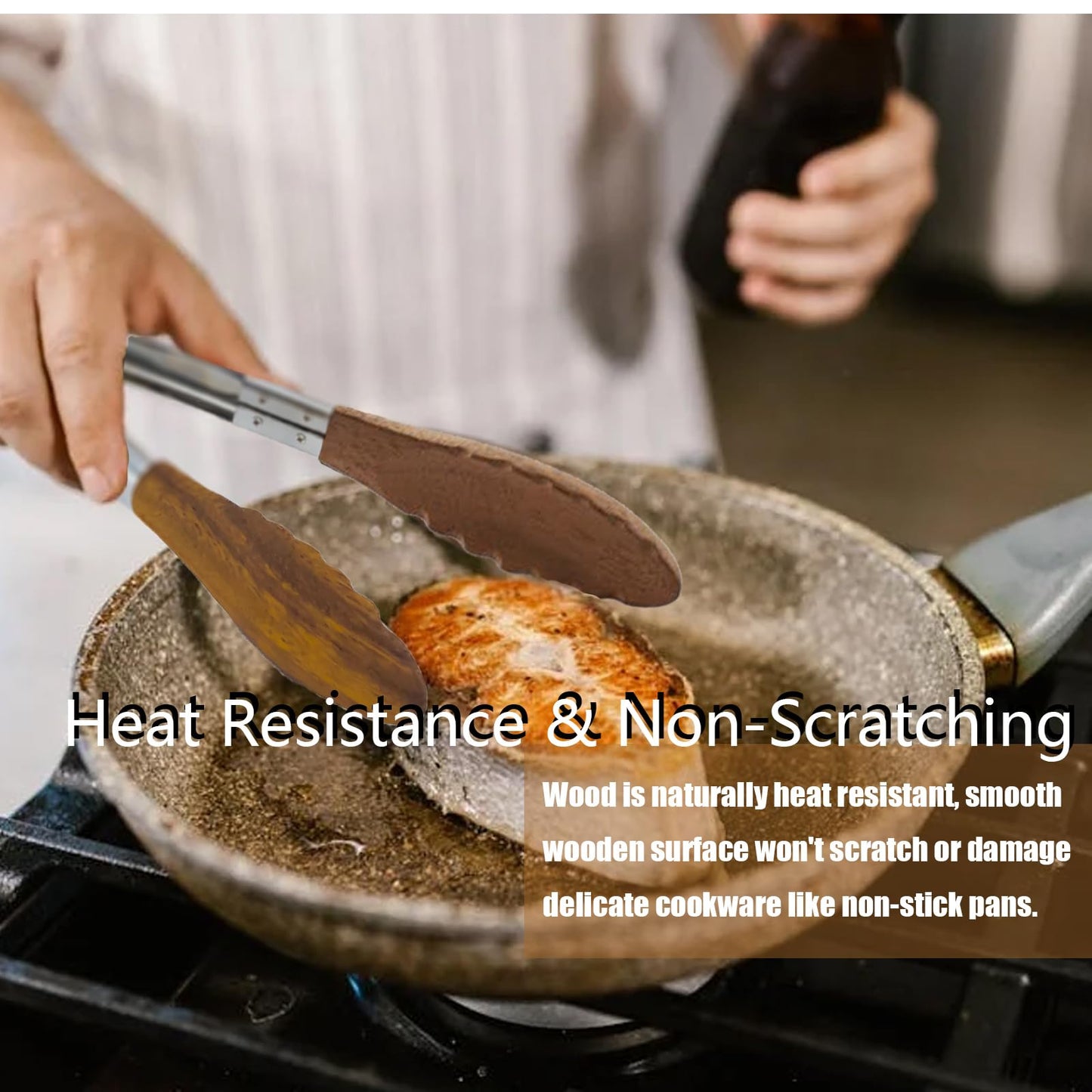 Wooden Tongs for Cooking Heat Resistant 2 Pcs 9 Inch 12 Inch