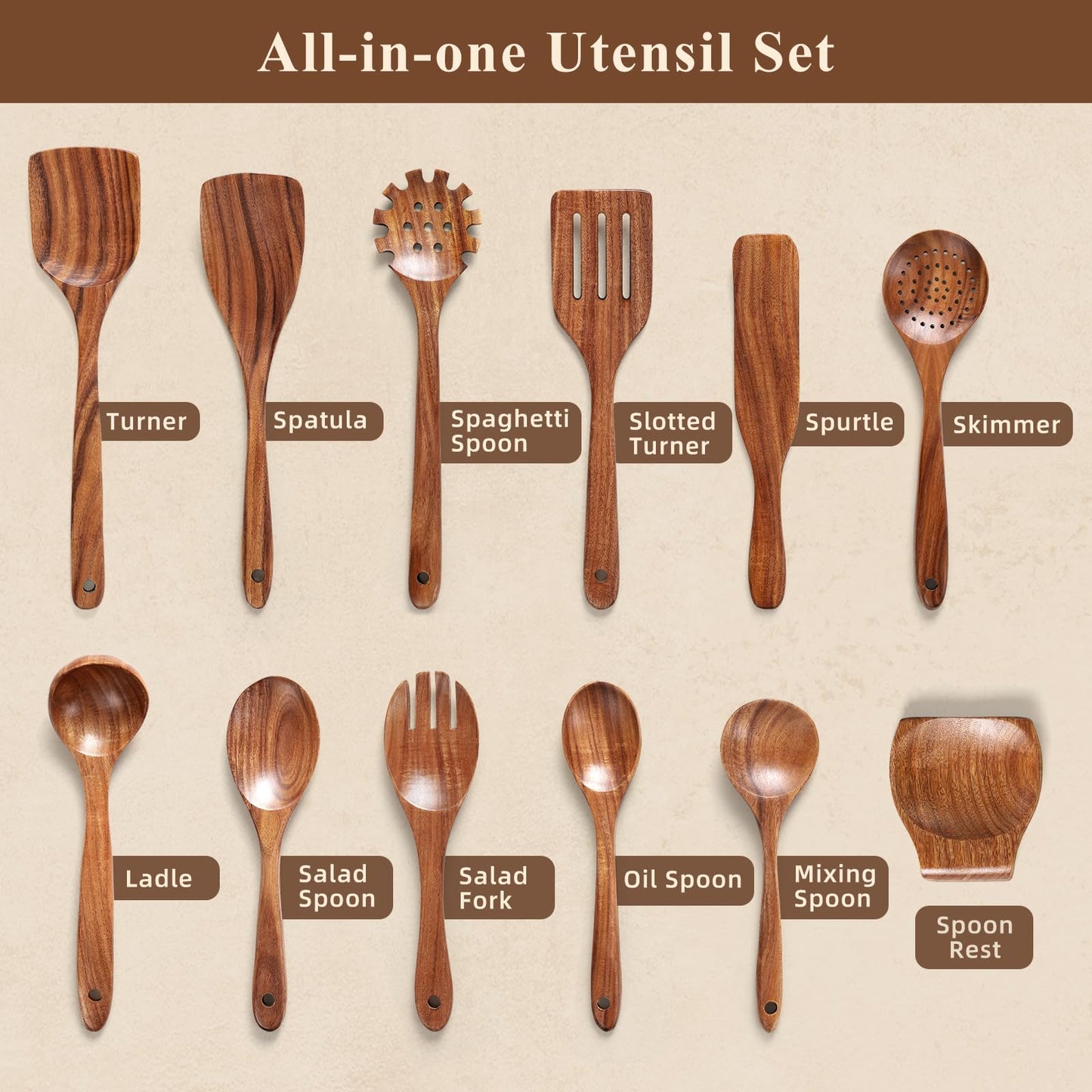 12 Pcs Nonstick Wooden Cooking Spoons