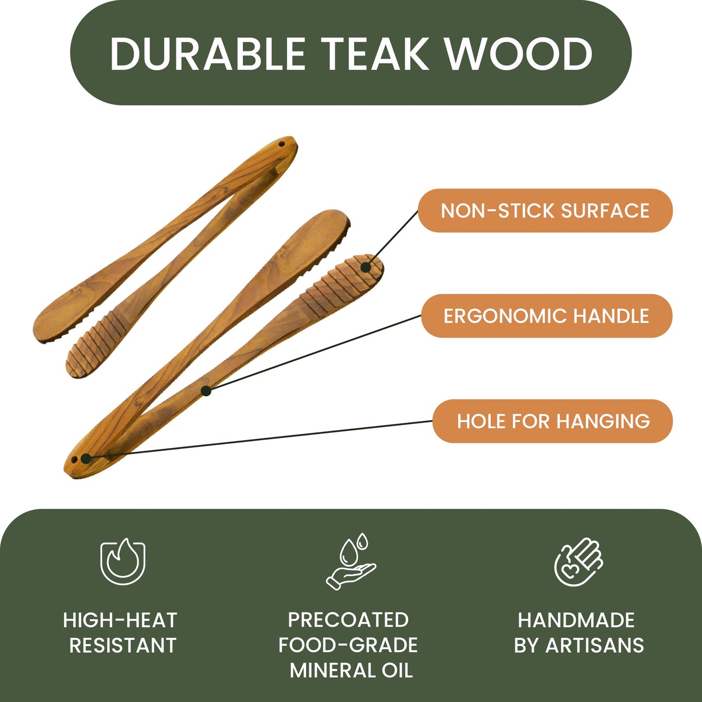 Teak Wood Tongs for Cooking & Salad Serving