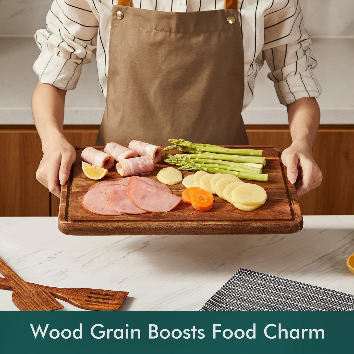 CHOSIN Wood Cutting Board, Acacia Chopping Board with Juice Groove - 16"x12"