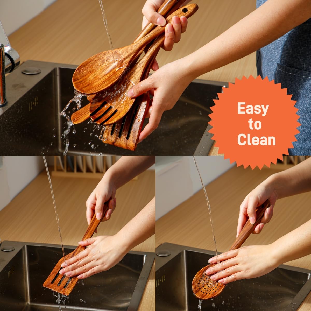 Yhendelion 5 Piece Wooden Spoons for Cooking - Natural Finish Wooden