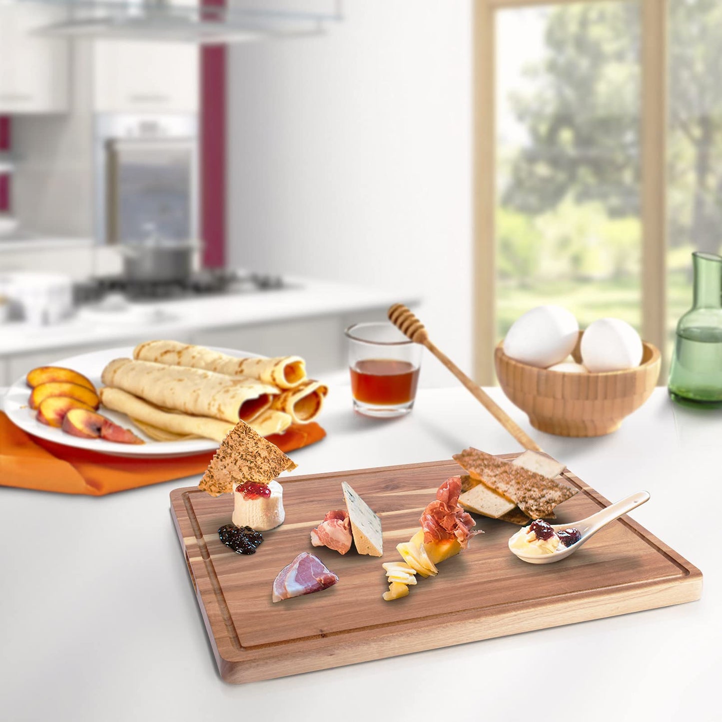 Large Acacia Wood Cutting Boards for Kitchen, 24 x 18 Inch