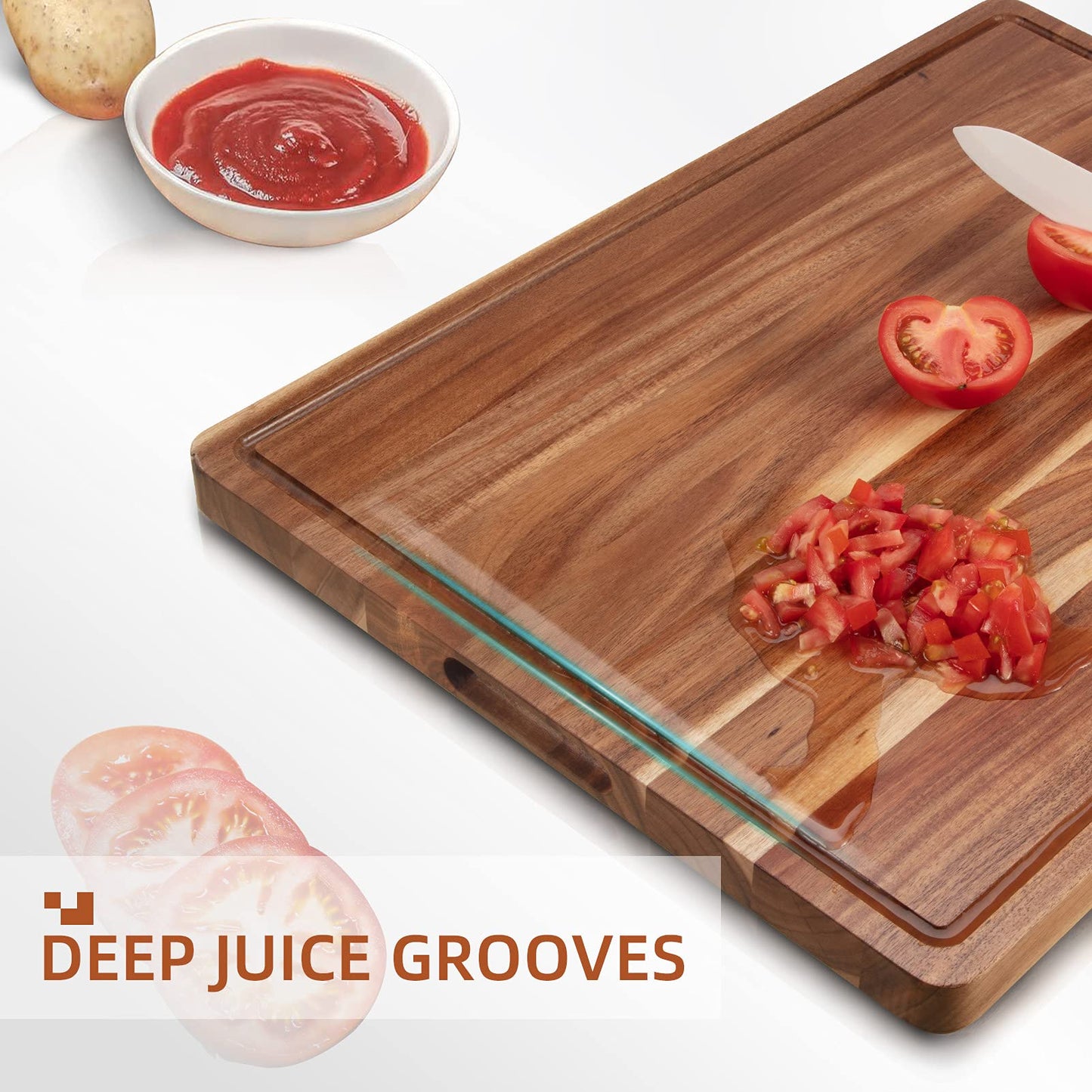 Large Acacia Wood Cutting Boards for Kitchen, 24 x 18 Inch