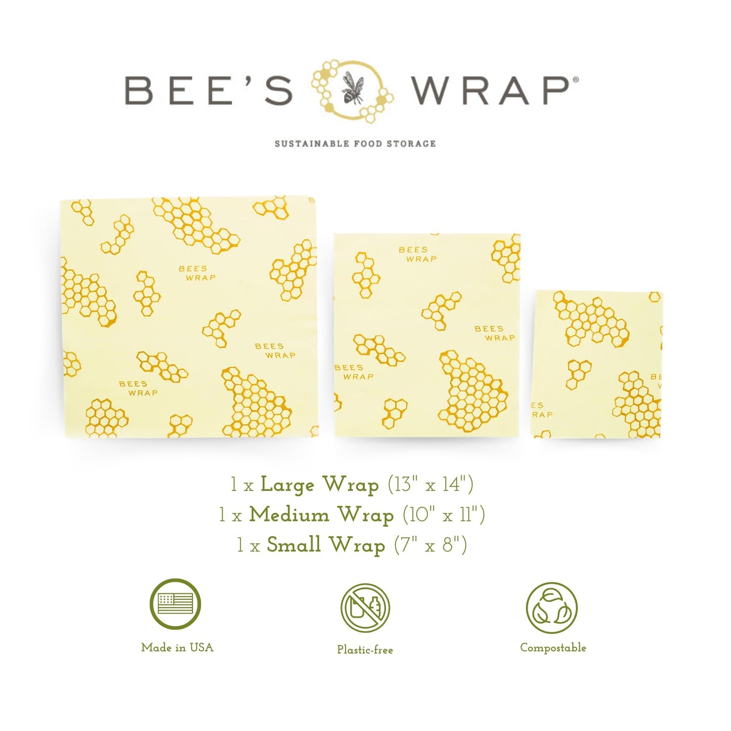 Bee's Wrap Beeswax Wraps for Food - Made in USA Reusable