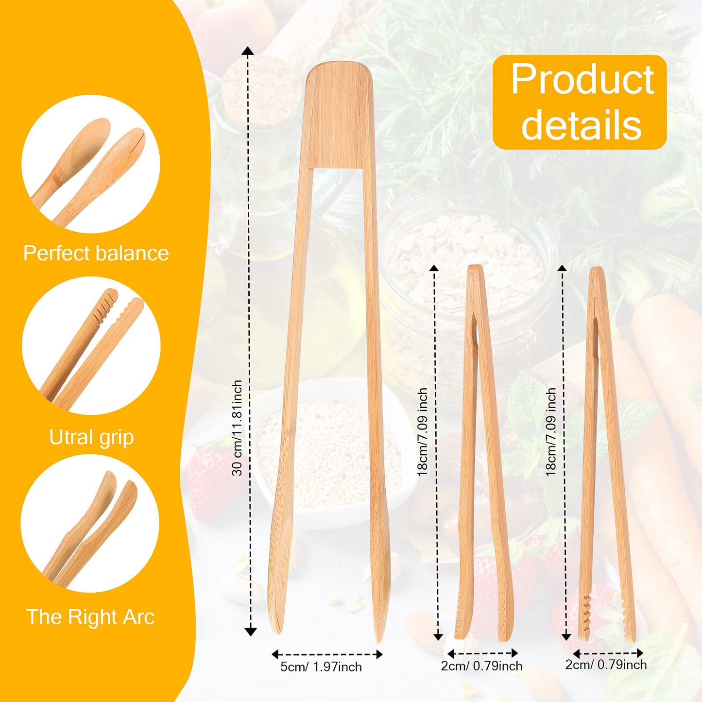 Zopeal 6 Pcs Bamboo Tongs for Cooking ,Wooden Toaster Tongs