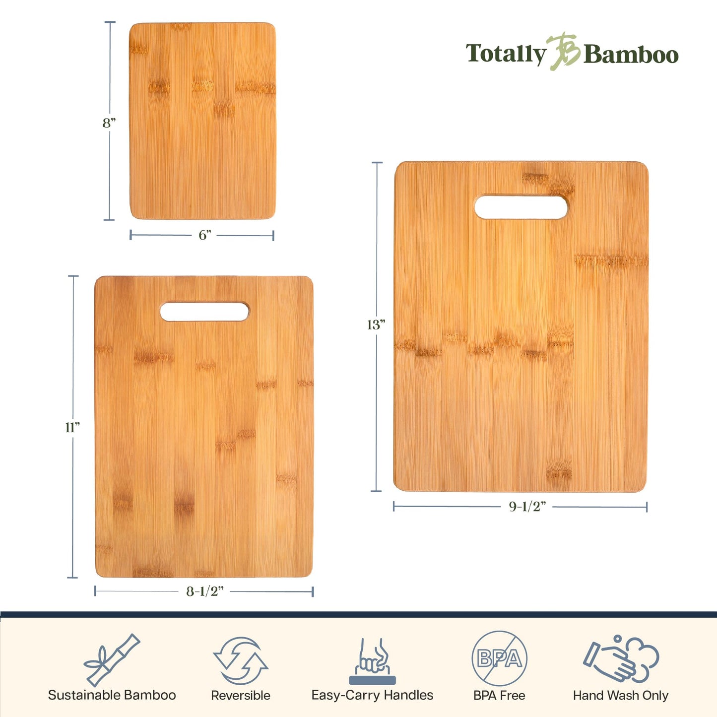 Totally Bamboo 3-Piece Bamboo Cutting Board Set – Reversible Kitchen for Chopping,
