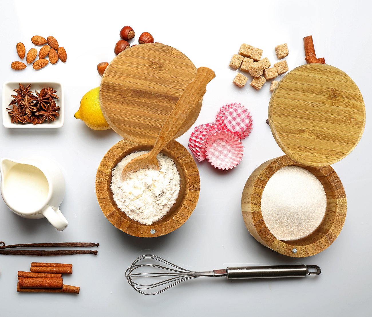 Estilo 2 pc Premium Bamboo Salt and Pepper Bowls,