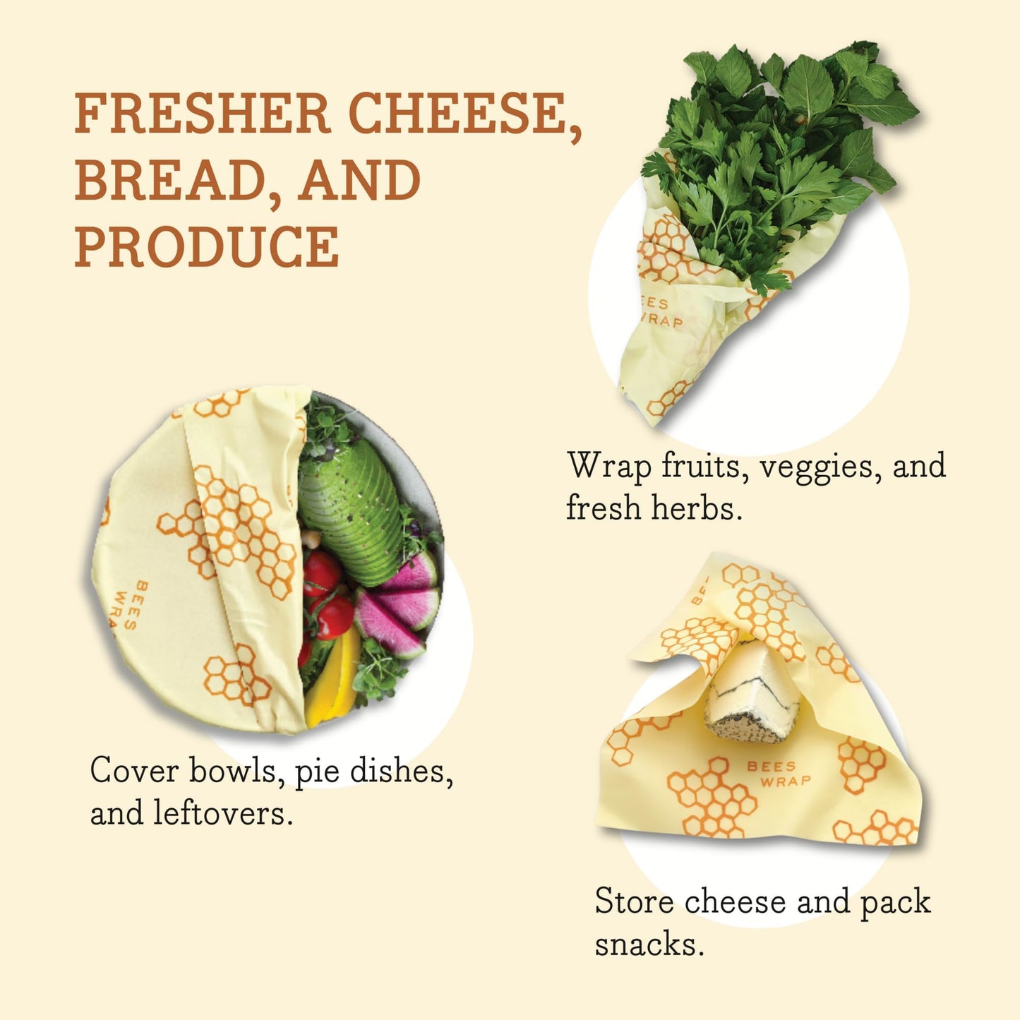 Bee's Wrap Beeswax Wraps for Food - Made in USA Reusable