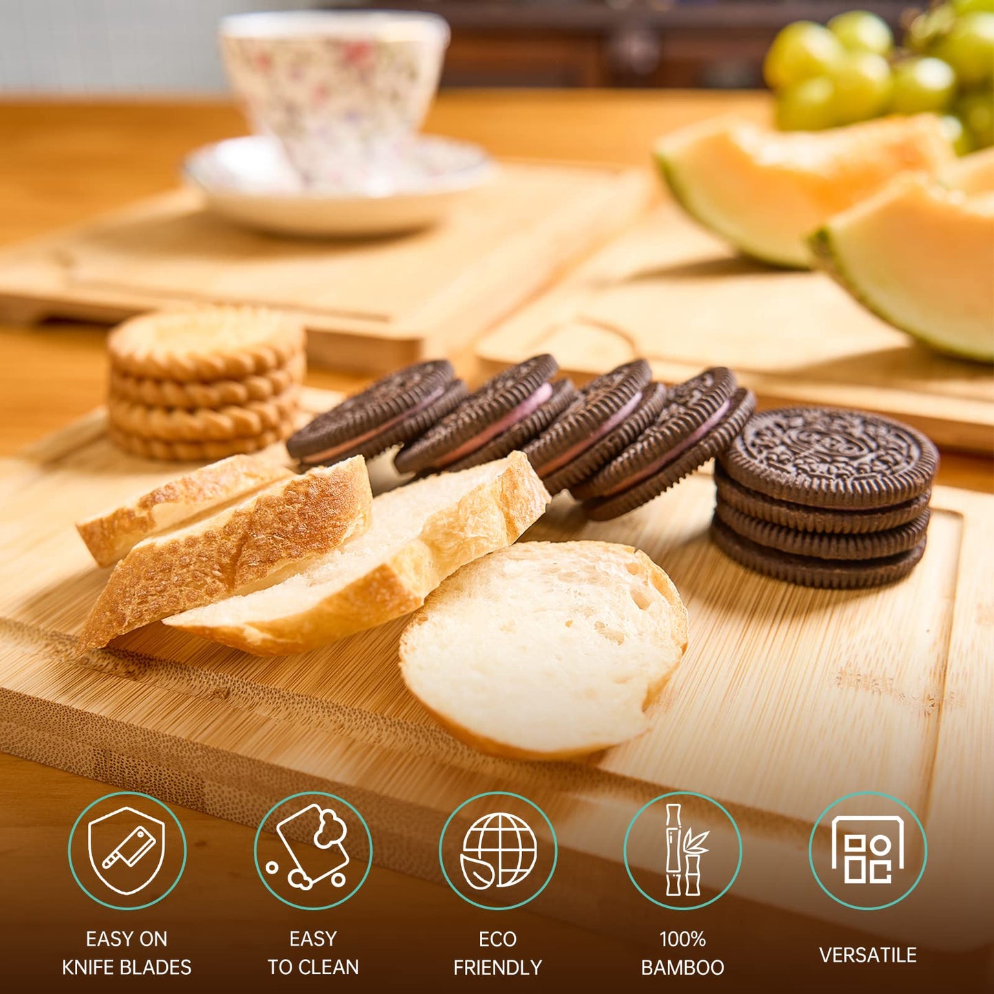 Bamboo Cutting Boards for Kitchen, Wood Cutting Board with Holder,