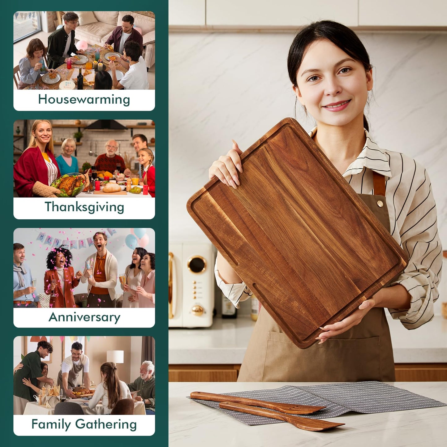 CHOSIN Wood Cutting Board, Acacia Chopping Board with Juice Groove - 16"x12"