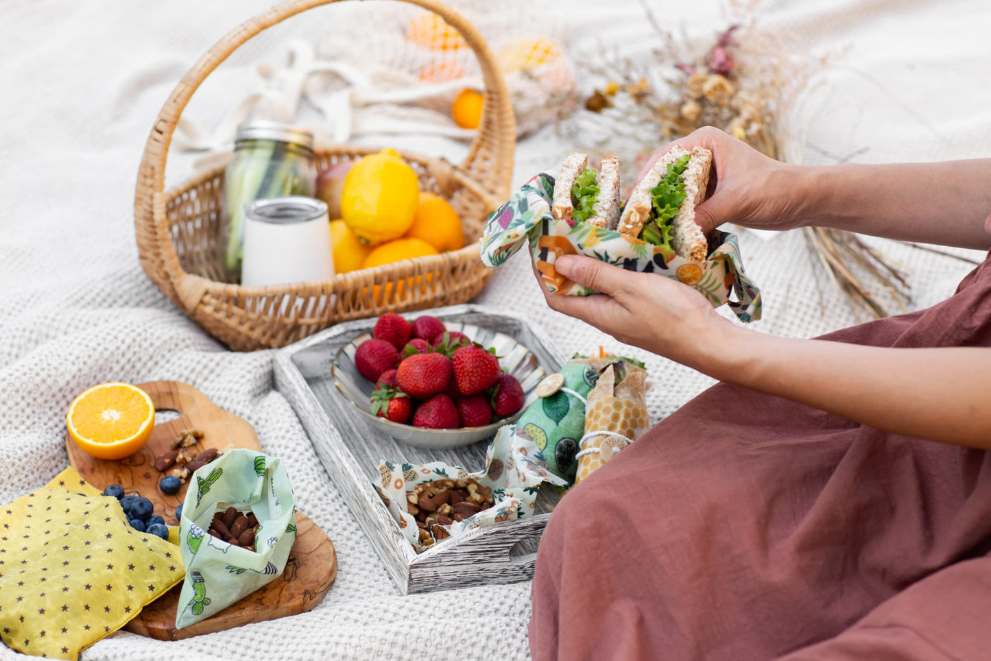 Trifecta Living Co. Versatile Beeswax Wraps,Set of 7-Fresh Food Keeper, Durable & Easily Cleaned, Sustainable