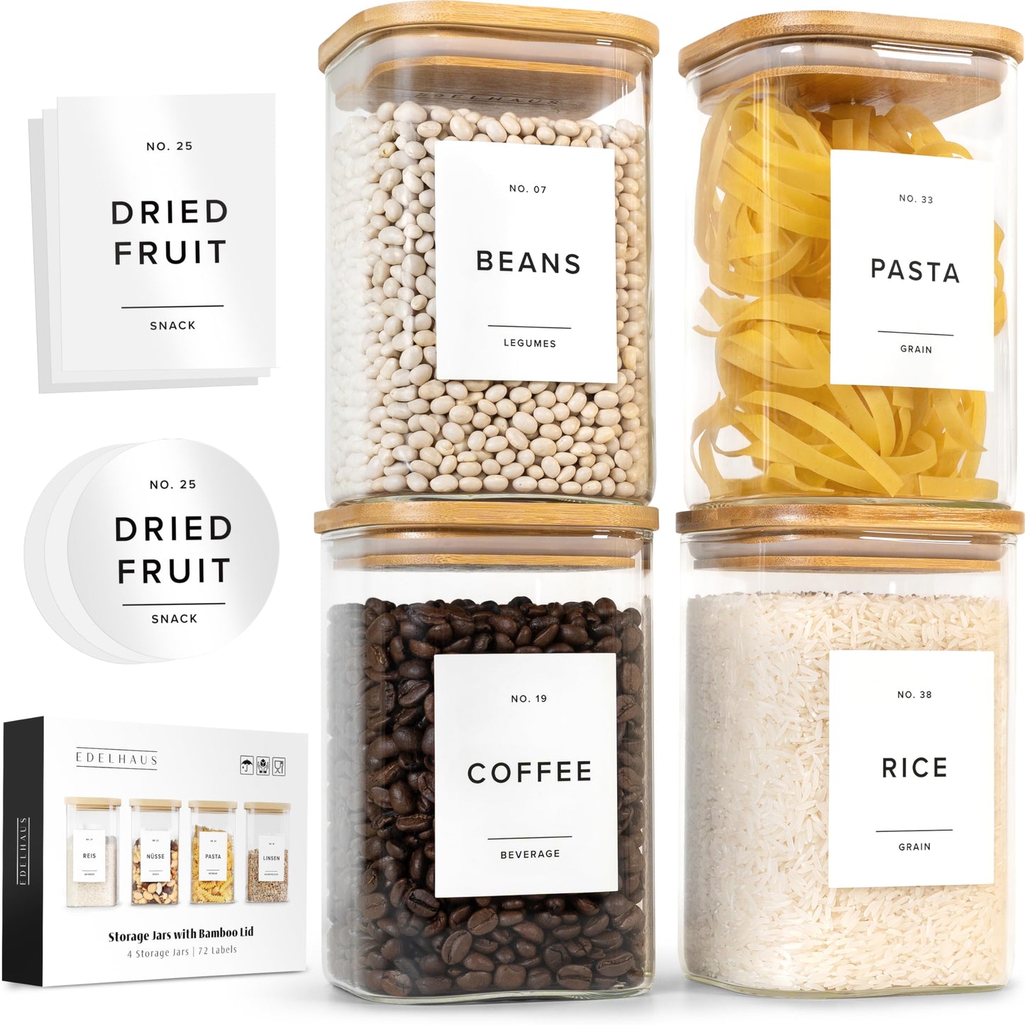 EDELHAUS Glass Storage Containers with Bamboo Lids
