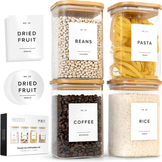 EDELHAUS Glass Storage Containers with Bamboo Lids