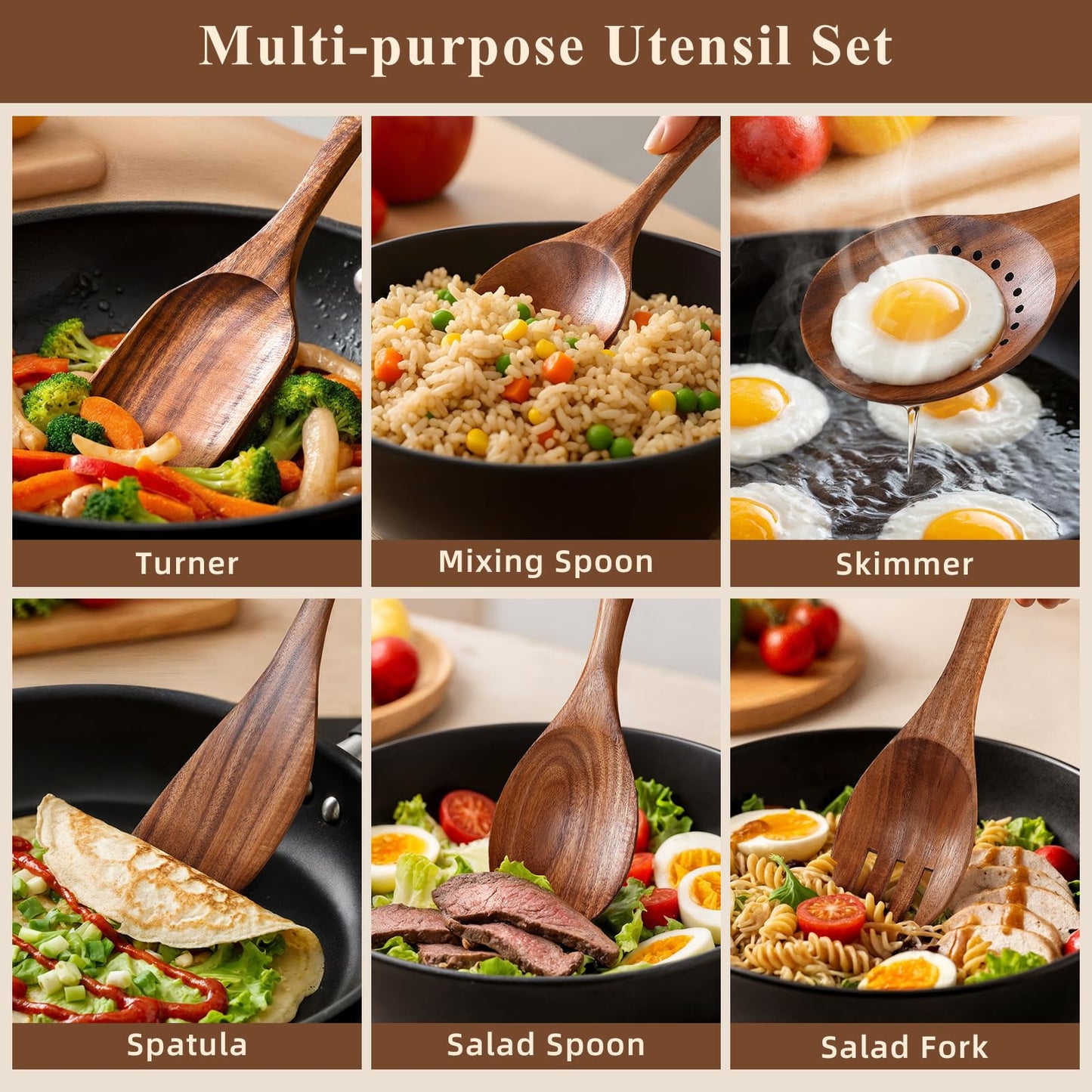 12 Pcs Nonstick Wooden Cooking Spoons