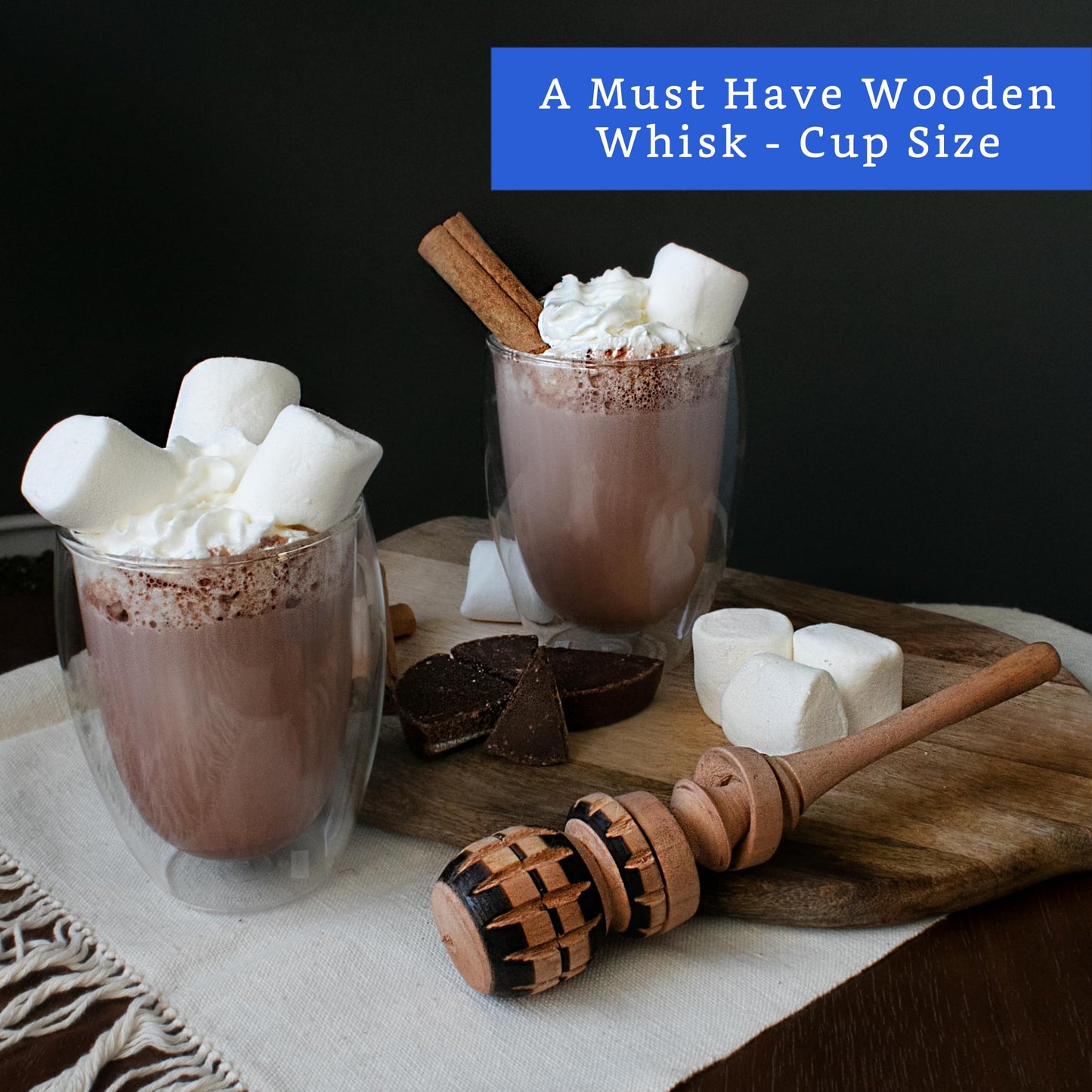 Authentic Artisanal Molinillo Hot Chocolate Frother - Handmade Wooden Whisk