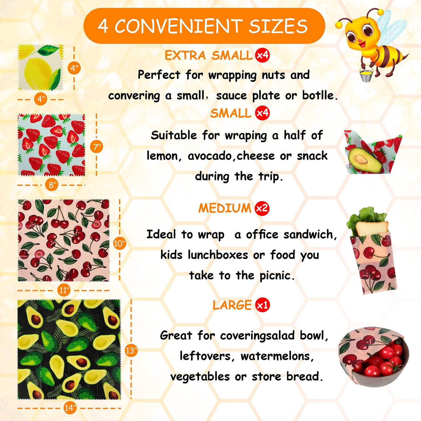 Reusable Beeswax Wrap, 11 Pack Eco-Friendly Beeswax Wraps For Food, Organic