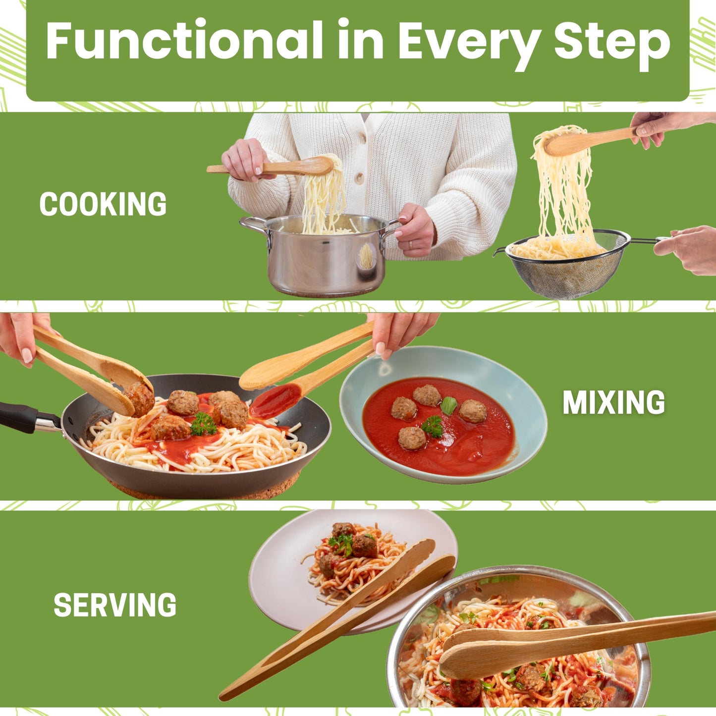 Natural Wooden Tongs For Cooking & Serving Food