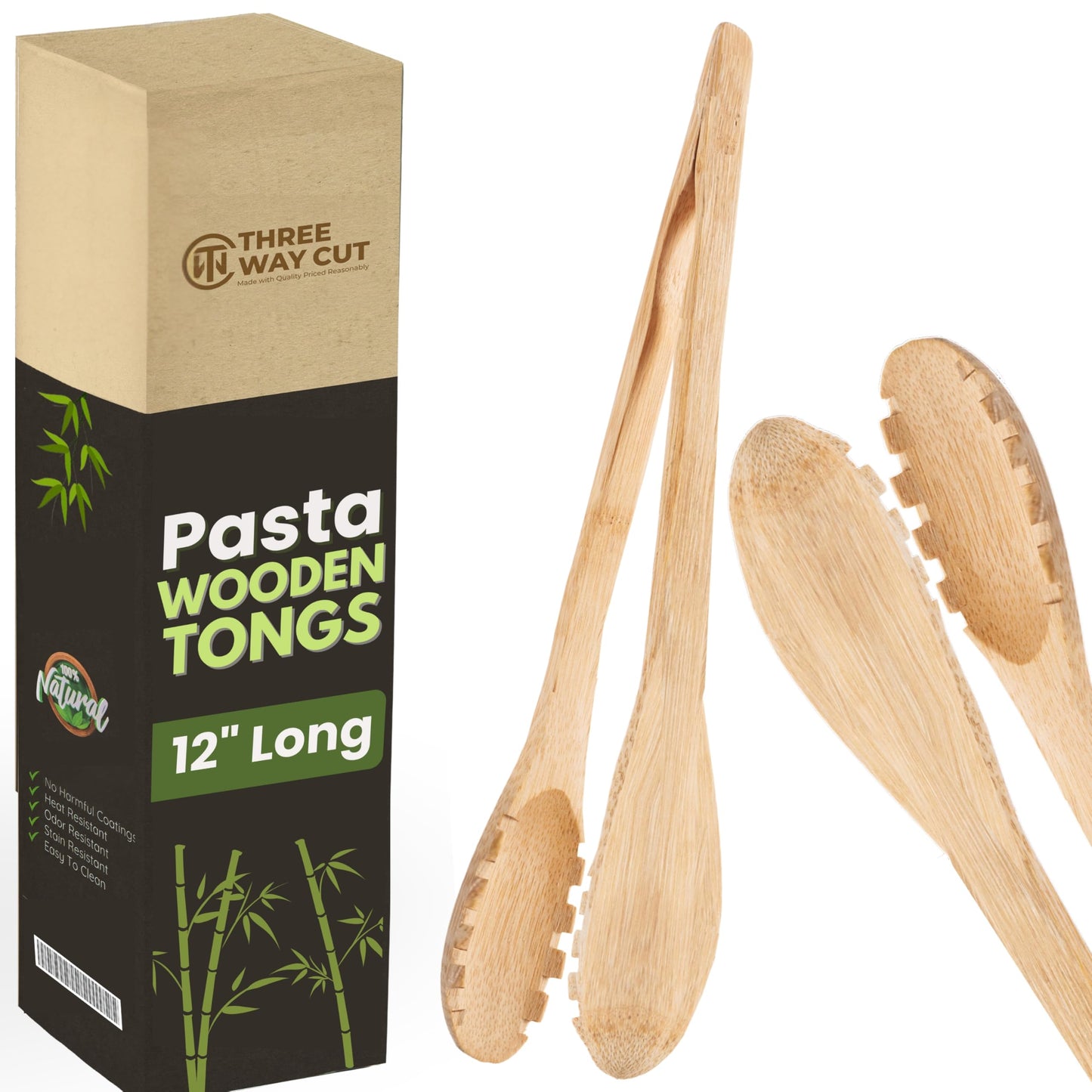 Natural Wooden Tongs For Cooking & Serving Food