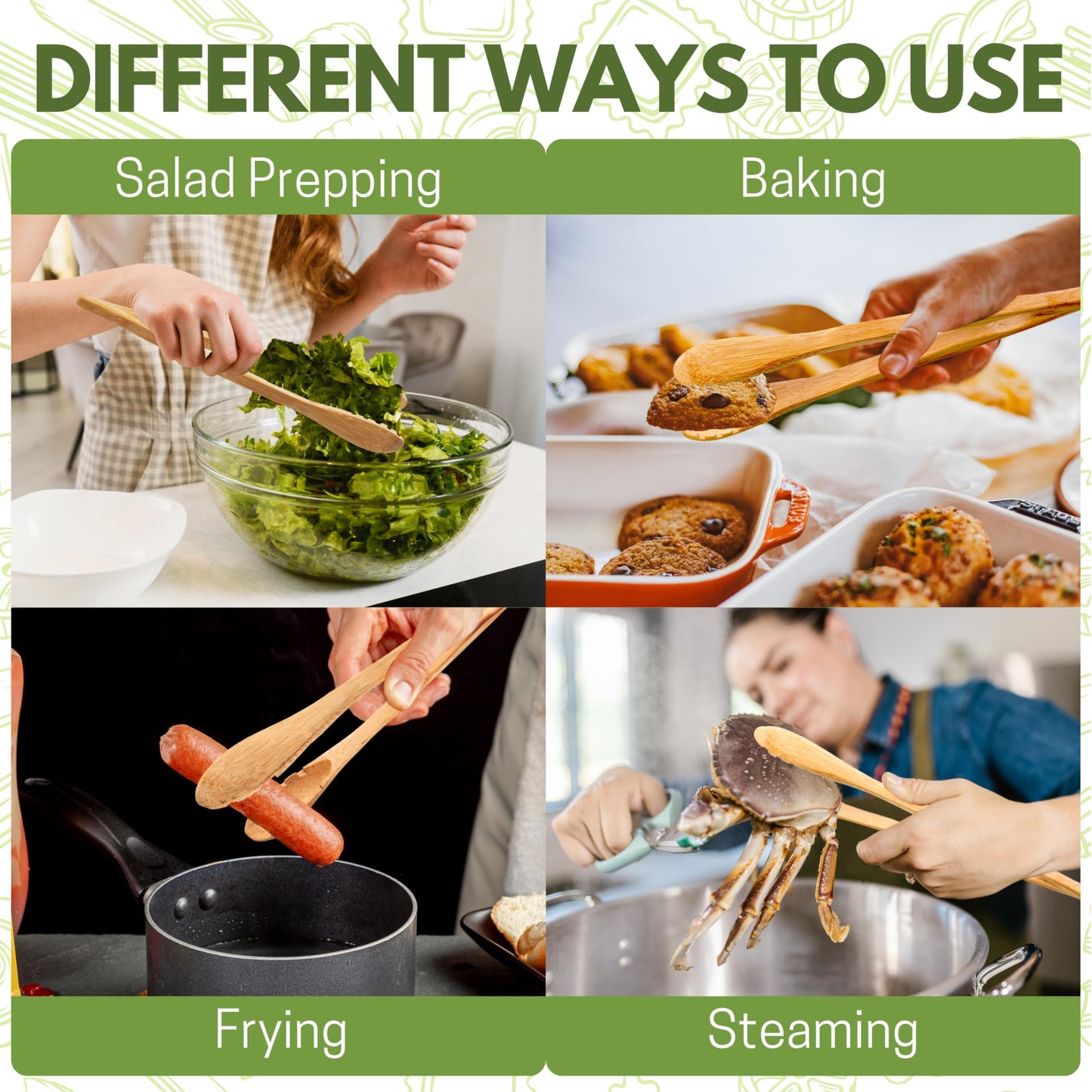Natural Wooden Tongs For Cooking & Serving Food