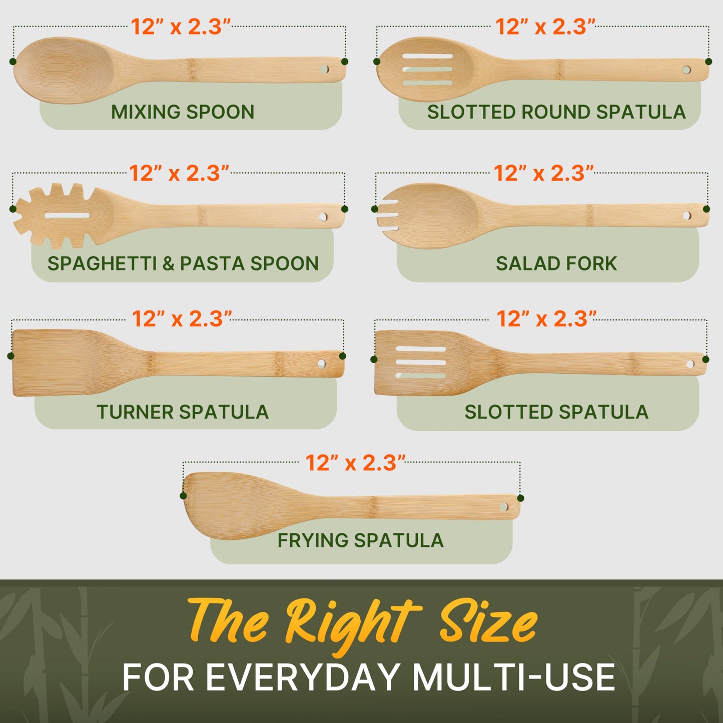 Wooden Utensil Set, Bamboo Utensils – 7 PCs