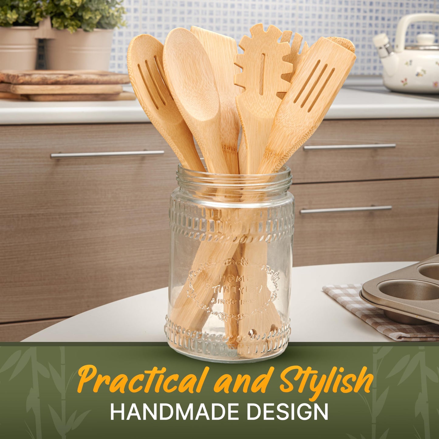 Wooden Utensil Set, Bamboo Utensils – 7 PCs
