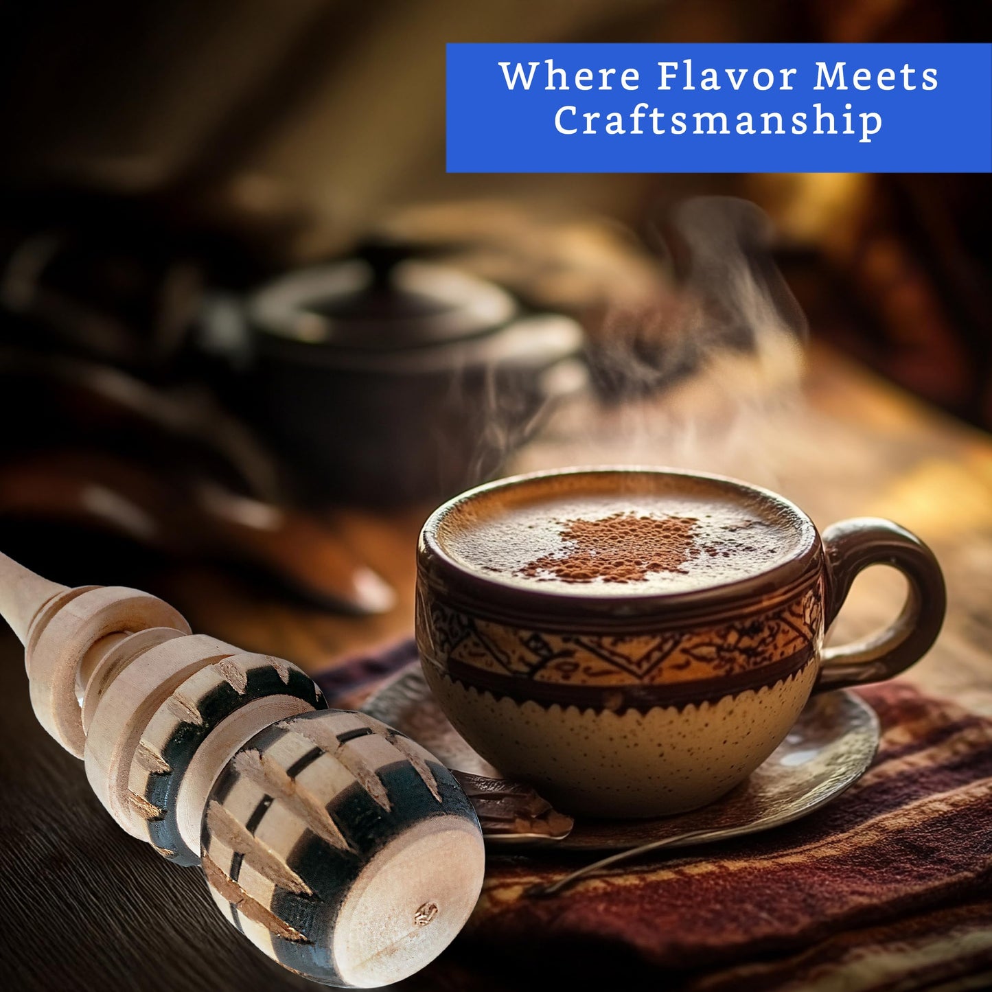Authentic Artisanal Molinillo Hot Chocolate Frother - Handmade Wooden Whisk