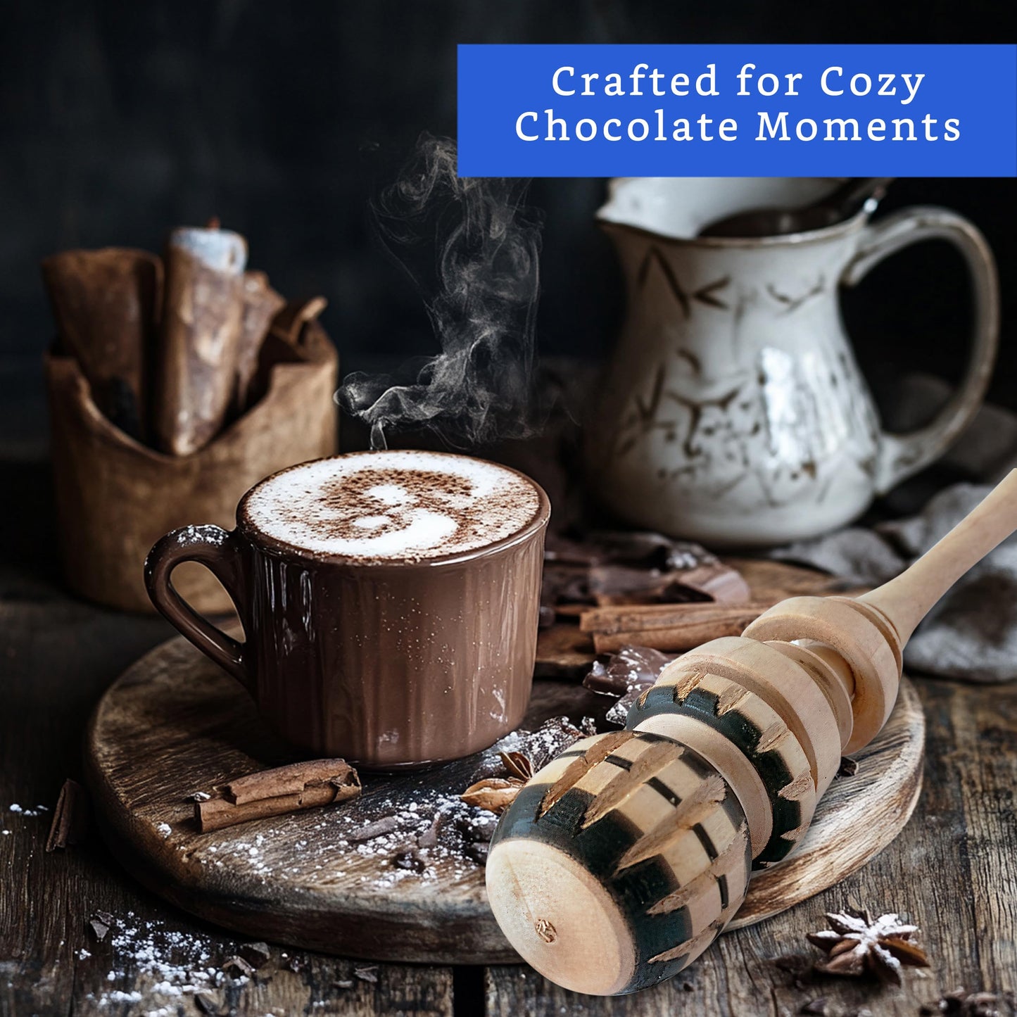 Authentic Artisanal Molinillo Hot Chocolate Frother - Handmade Wooden Whisk