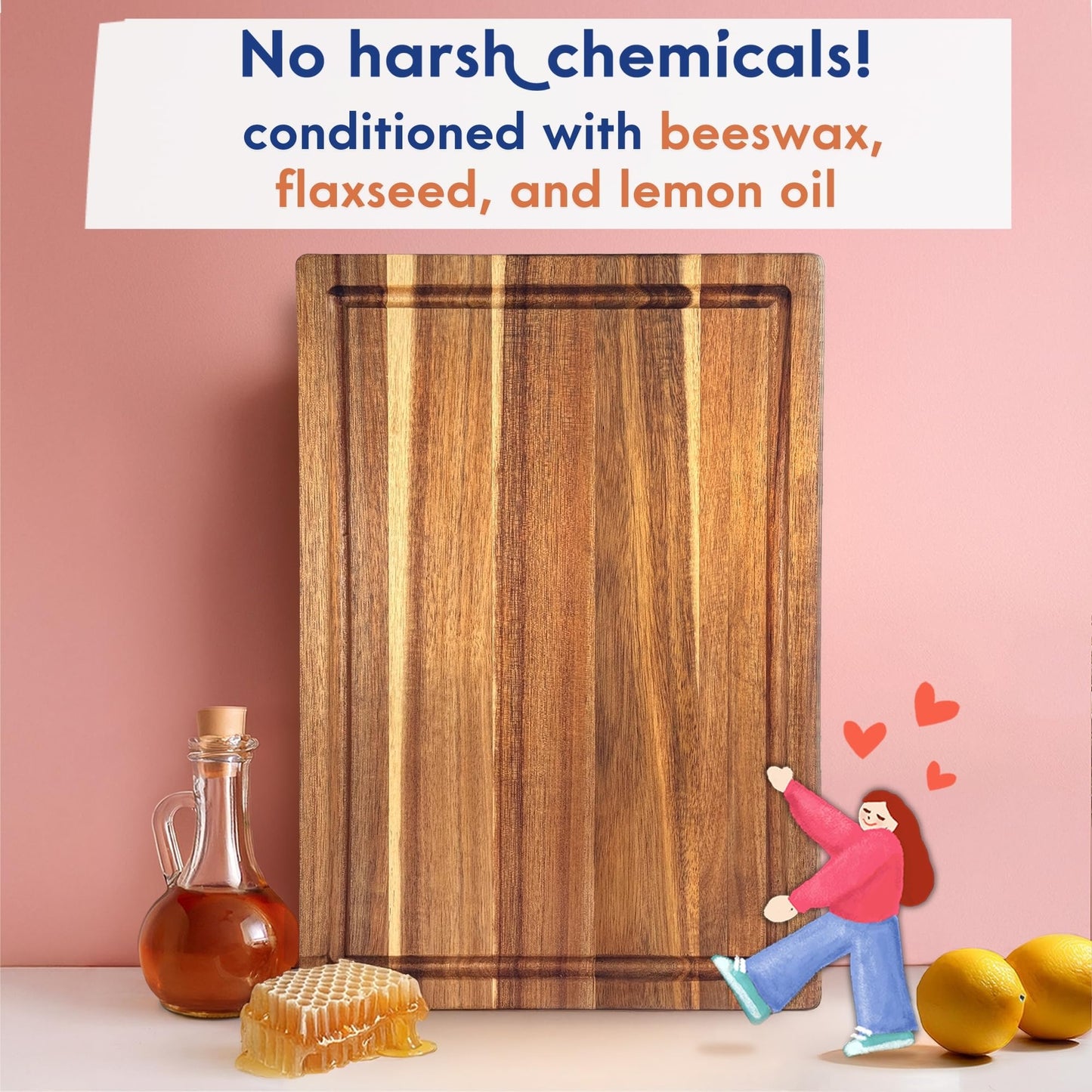 Non Toxic Wood Cutting Board - Conditioned with Natural Beeswax Flaxseed & Lemon Oil