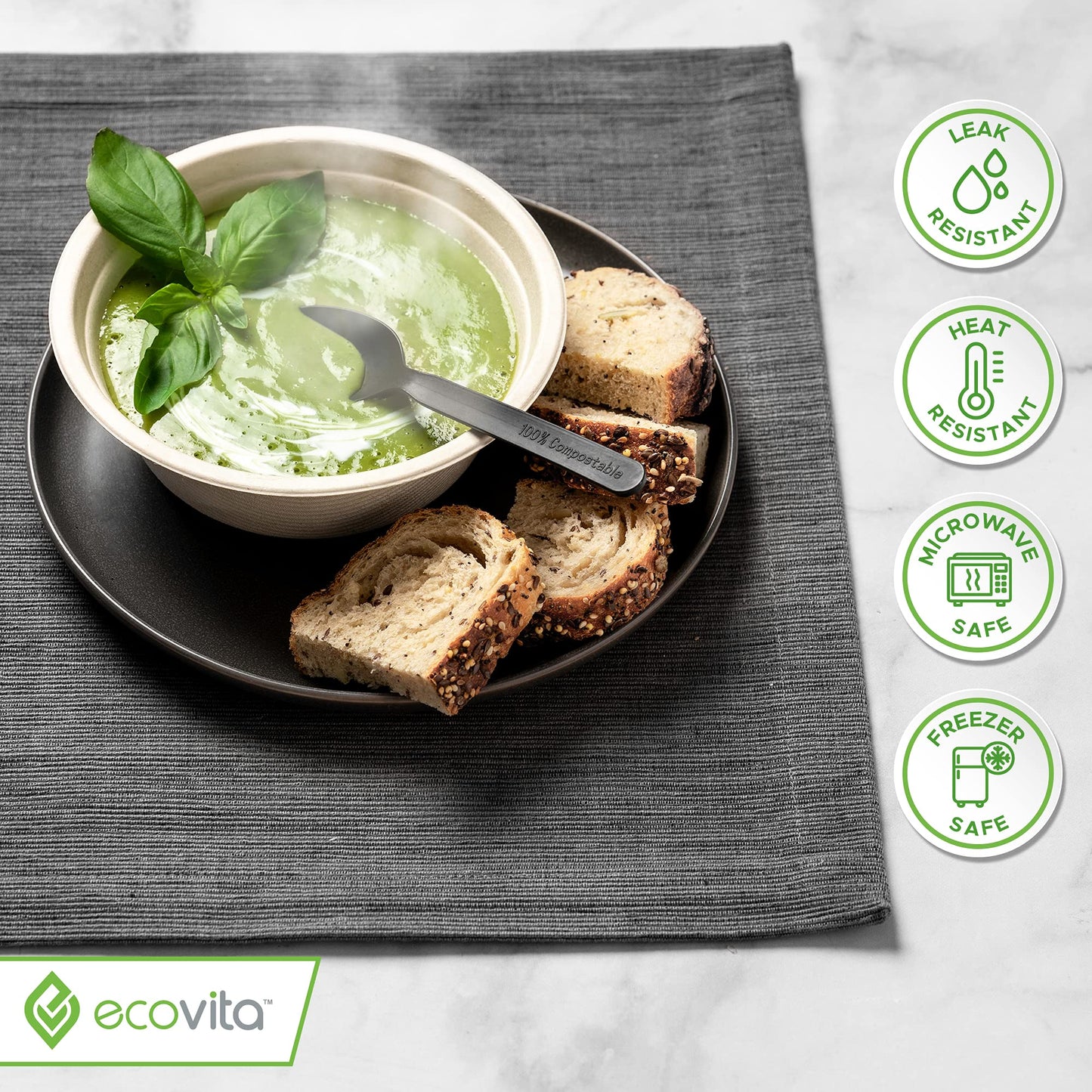 Ecovita 100% Compostable Paper Bowls [16 oz.] – 150 Disposable Bowls