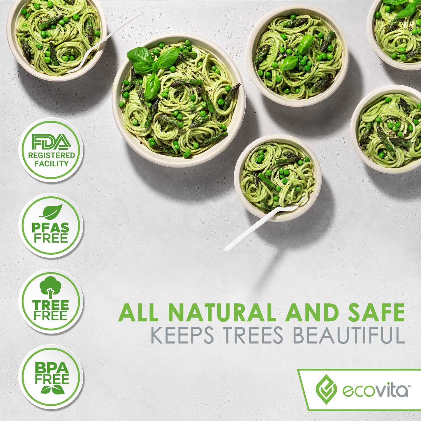 Ecovita 100% Compostable Paper Bowls [16 oz.] – 150 Disposable Bowls