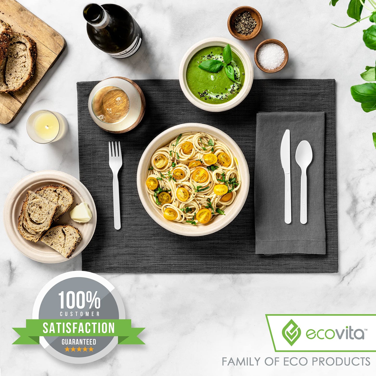Ecovita 100% Compostable Paper Bowls [16 oz.] – 150 Disposable Bowls